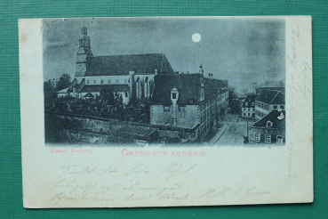 AK Gruss aus Amberg / 1898 / Mondschein Karte / Georgskirche / Architektur / Strasse